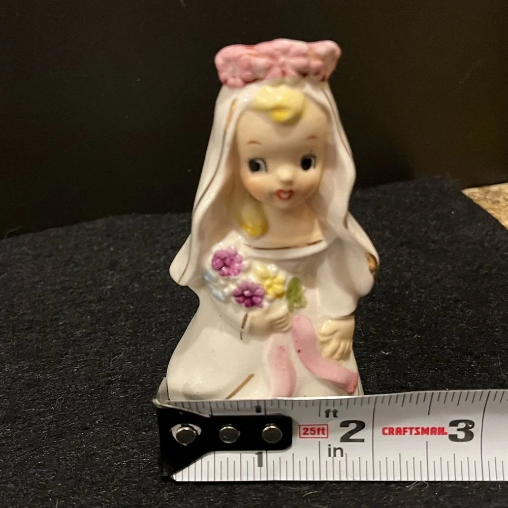 Vintage Tilso Bride Figurine with Pink and White Accents Candle Holder